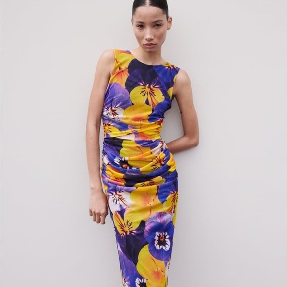 ZARA OPEN BACK PRINTED TULLE DRES - Picture 6 of 11